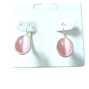 Vintage Pink mother Of Pearl Dangle Earrings Sterling Silver Plated Lever Back